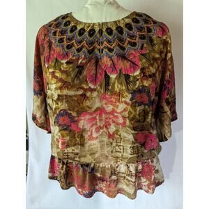 Chicos Sz 2 top Blouson Polyester Lightweight Accent Beading